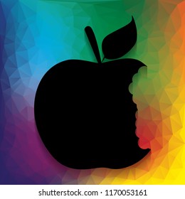 Bited apple sign. Vector. Flat style black icon on white.