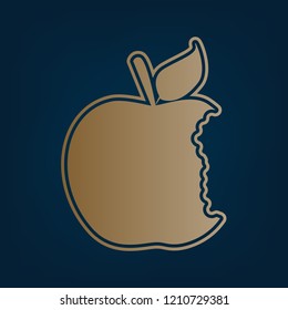 Bited apple sign. Vector. Golden icon and border at dark cyan background.