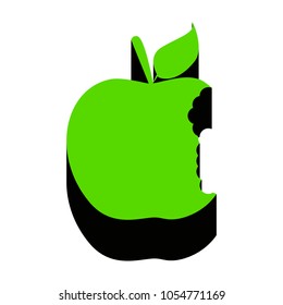 Bited apple sign. Vector. Green 3d icon with black side on white background. Isolated.