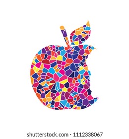 Bited apple sign. Vector. Stained glass icon on white background. Colorful polygons. Isolated.