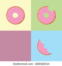 Bite-mouth donut in four stages on an isolated background. vector illustration in flat style