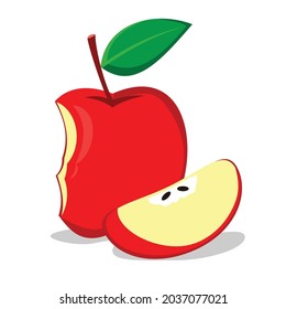 biten and half cut apple fruit vector design