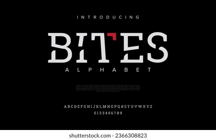 Bites creative modern urban alphabet font. Digital abstract moslem, futuristic, fashion, sport, minimal technology typography. Simple numeric vector illustration