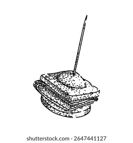 canapé bitesized desenhado à mão. lanche de festa, base superior, biscoito biscoito vetor canapé bitesized. ilustração preta isolada