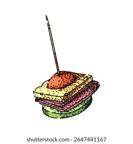 canapé bitesized desenhado à mão. lanche de festa, base superior, biscoito biscoito vetor canapé bitesized. ilustração de cor isolada