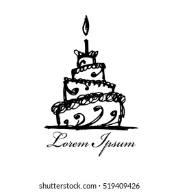 Bithday cake, sketch for your design. Vector illustration