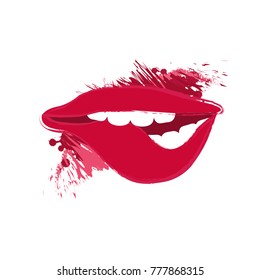 Biting Beautiful woman's lips  teeth