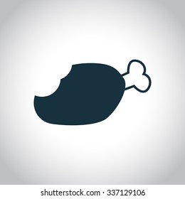 Biting chicken leg icon. Single flat symbol on a white background 