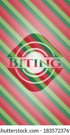 Biting christmas style badge. Vector Illustration. Detailed. 
