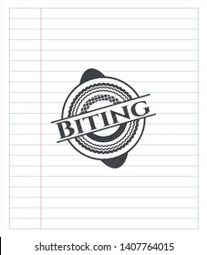 Biting emblem draw with pencil effect. Vector Illustration. Detailed.
