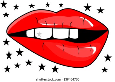 Biting her lips, illustration