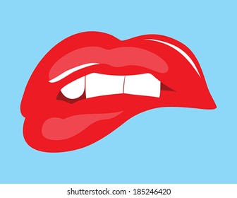 Biting her red lips - pop art