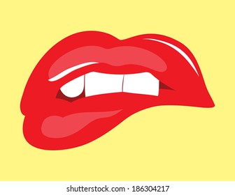 Biting her red lips - pop art