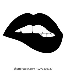 Biting lips black and white vector graphics