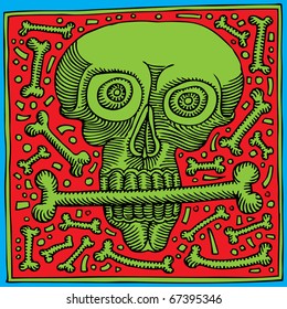 biting skull drawing color