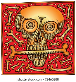 biting skull drawing gold