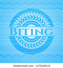 Biting water wave representation style badge.