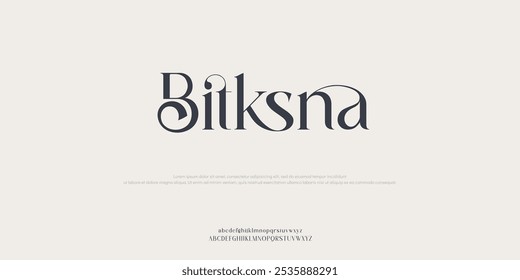 Logo del alfabeto tipográfico de Bitkana Luxury. Tipografía hermosa moda elegante letras clásicas serif italic Fuentes decorativas boda vintage logotipos de flores. Ilustración vectorial