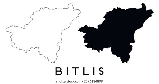 Bitlis map outline and black silhouette vector