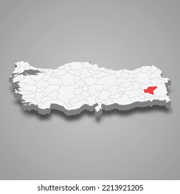 Bitlis region location within Turkey 3d isometric map