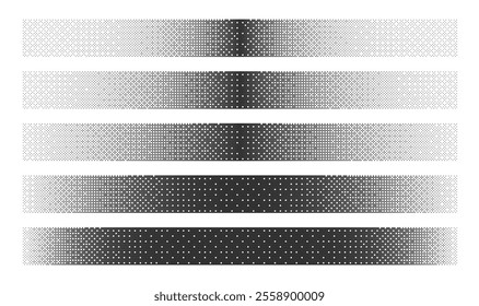 Bitmap Dither Black Linear Gradients with Different Density Isolated on White Background. Retro Style 8 Bit Pixel Art Borders Set Clipart Bundle. Vintage Technology 8Bit Design Element Collection