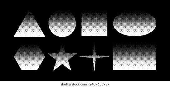 Bitmap dither geometric shapes. Pixel blur basic geometry shapes. Vector set
