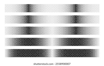 Bitmap Dither Linear Gradients with Various Density Isolated on White Background. Retro Style 8 Bit Pixel Art Banners Set Clipart Bundle. Vintage Technology 8Bit Black Noise Design Element Collection