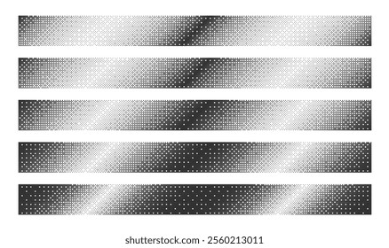 Bitmap Dither Oblique Linear Gradients with Various Density Isolate on White. Retro Style 8Bit Pixel Art Banners Set Clipart Collection. Vintage Technology 8 Bit Black Noise Design Element Bundle