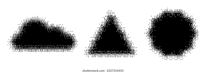 Geometrische Bitmap-Shapes festgelegt. Verzerrte Y2k-Rasterelemente. Wolke, Dreieck, Sternzeichen
