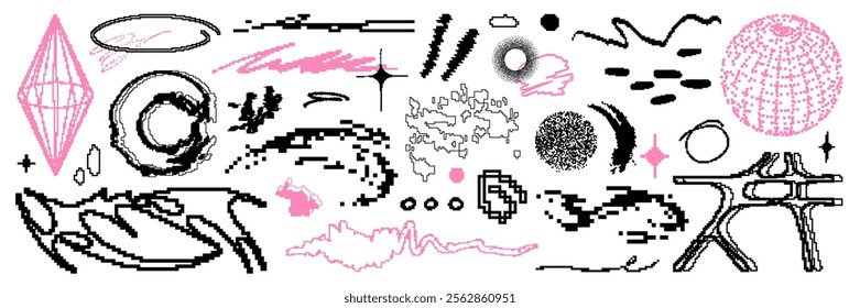 Bitmap graphic shape asset pack. Trendy geometric element for sticker, poster, collage, design template. Vector isolated elements.