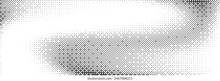 Bitmap grunge gradient texture. Black and white pixelated dither pattern wallpaper. Abstract glitchy 8 bit video game pattern background. Wide rasterized backdrop. Retro pixel art Illustration. Vector