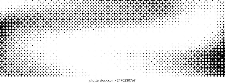 Bitmap grunge gradient texture. Black and white pixelated dither wave pattern. Abstract glitch 8-bit game wallpaper. Retro wide rasterized backdrop. Pixel art background. Vector