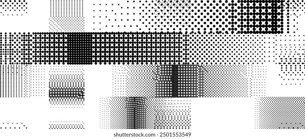 Bitmap grunge striped pattern. Glitched pixelated halftone texture. Dithered noise stripe overlay. Dotted gradient wallpaper for banner, poster, flyer, print, brochure. Vector rasterized background