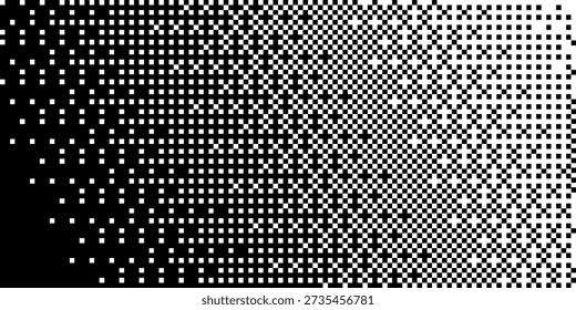 Bitmap halftone banner background with a square dot pattern for retro graphics, glitch effects, digital art, posters, abstract backgrounds, tech design, and bitmap overlays. Vector illustration
