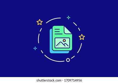 Bitmap  or JPEG document icon in flat line style. Design concept of vector illustration isolated on dark color background for website and mobile apps.