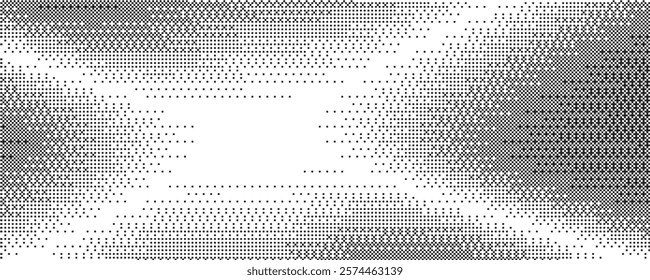 Bitmap pattern with pixel texture. Dotted gradient. Retro vector gradation of computer game bg. Abstract geometric halftone effect. Digital speckle dither wallpaper