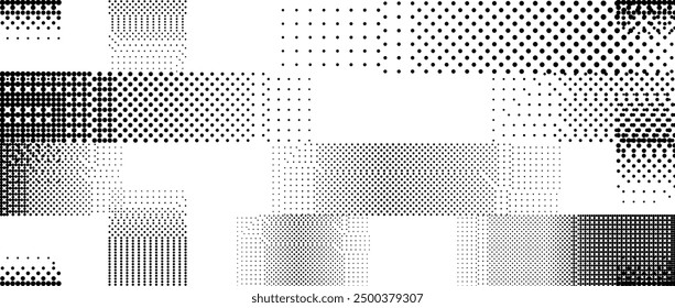 Bitmap pixelated striped pattern. Glitched halftone grunge texture. Dithered noise stripe overlay. Dotted gradient wallpaper for banner, poster, flyer, print, brochure. Vector rasterized background