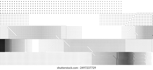 Bitmap pixelated striped pattern. Glitchy noise stripe texture. Halftone glitch grunge overlay. Dotted distorted gradient wallpaper for banner, poster, flyer, print, brochure. Vector dither background