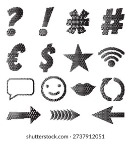 Bitmap punctuation marks, bitmap symbols set, pixelated punctuation marks, smiley, bitmap arrows, bitmap speech bubble