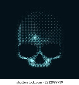 Calavera de signo de mapa de bits. Peligro de virus de Internet, problema técnico o error del sistema. Ilustración vectorial.