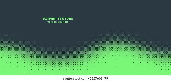 Bitmap Texture Dither Pattern Wavy Curved Border Vector Abstract Background. 8 Bit Pixel Art Retro Video Arcade Game Panoramic Abstraction. Glitch Screen With Flicker Pixels Effect Green Illustration