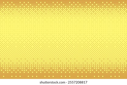 Bitmap texture. Pattern of small and large dots on a yellow background. Pixel, raster. Retro old games. Manga, comic. 8 bit art. Effect of noise, dust. Abstract, geometric banner. Vector illustration.