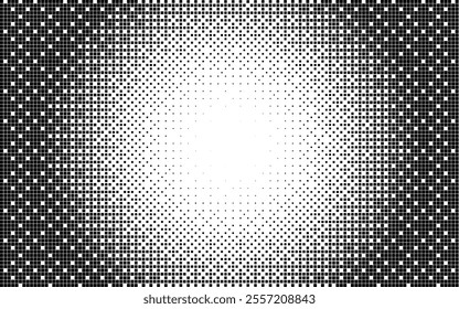 Bitmap texture. Pixel or point. Radial gradient. Raster. Manga. Comic. 8-bit old video games. Semitone. Noise. Vintage grainy cover. Abstract vector illustration on white background.