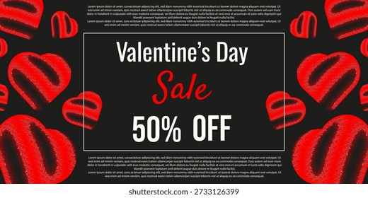 Banner horizontal Bitmap Valentine's Day Sale. Vetor Bitmap retro efeito coração vermelho com Dia dos Namorados negócio Venda mensagem. Perfeito 2016 nostalgia Valentine promoção Sale banner. EPS 10