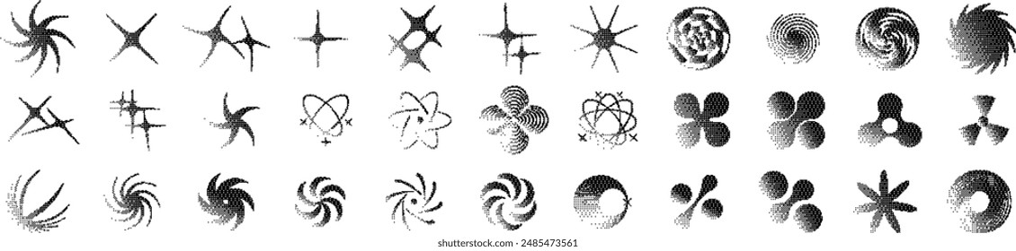 Bitmap Vector Shapes set. Abstract vector bitmap effect that imitates pixels. Use these shapes for app interfaces, posters, patterns, logo design, business cards, brand books, animation, web