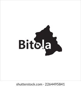Bitola map and black lettering design on white background