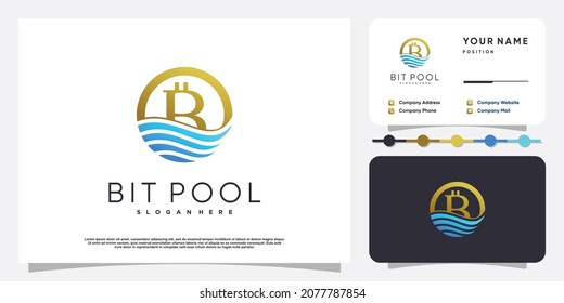 Bitpool logo design with water and golden element Premium Vector