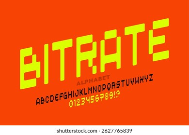 Bitrate. Pixel style font, alphabet letters and numbers vector illustration