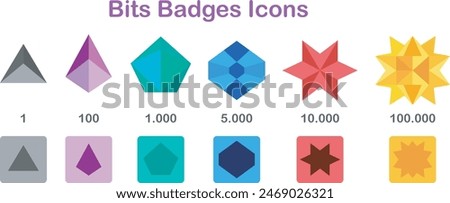 Bits Badges Icons of Twitch. Bit icons for gaming social media.