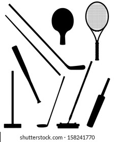 bits and stick to sports black and white silhouette vector illustration isolated on white background